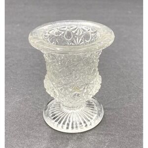 Vintage Fenton Daisy & Button Clear Glass Toothpick Holder Pressed Pedestal 50s